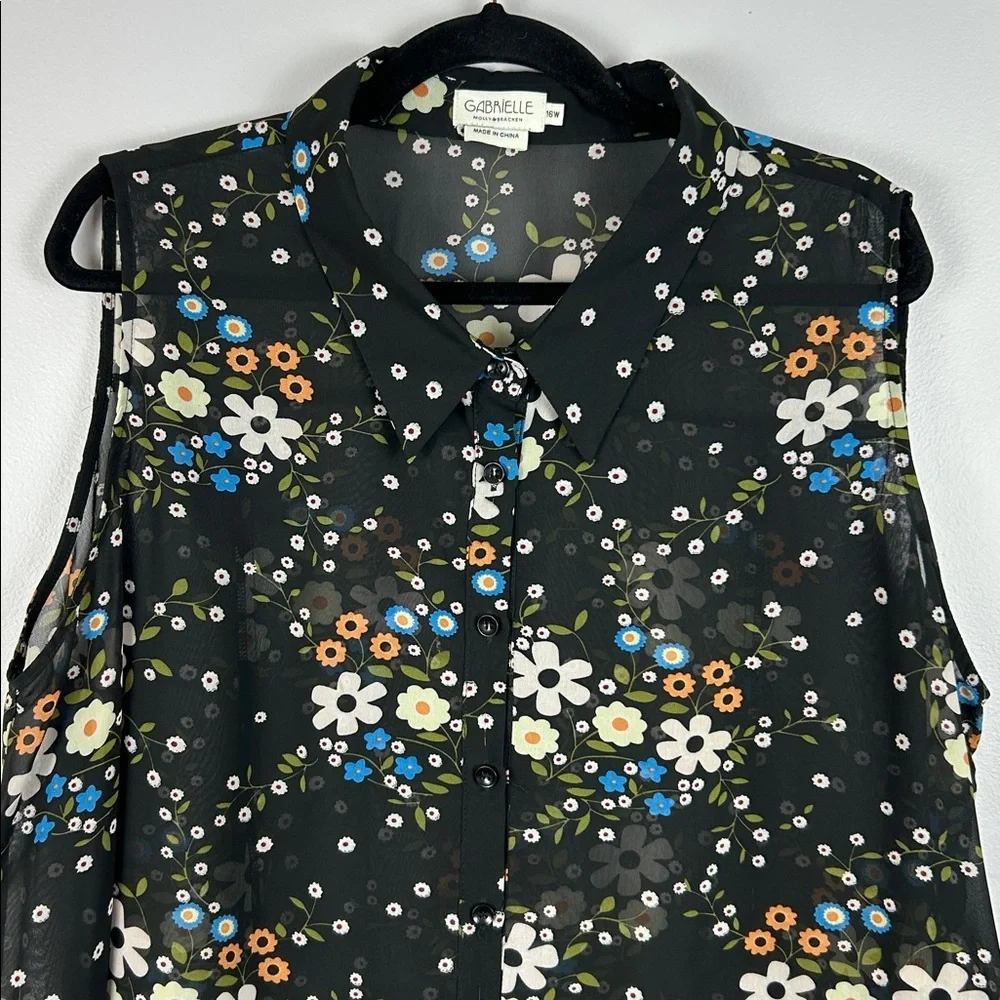 Molly Bracken Gabrielle Floral Sheer Sleeveless Cinched Back Blouse Size 16W - Picture 3 of 14